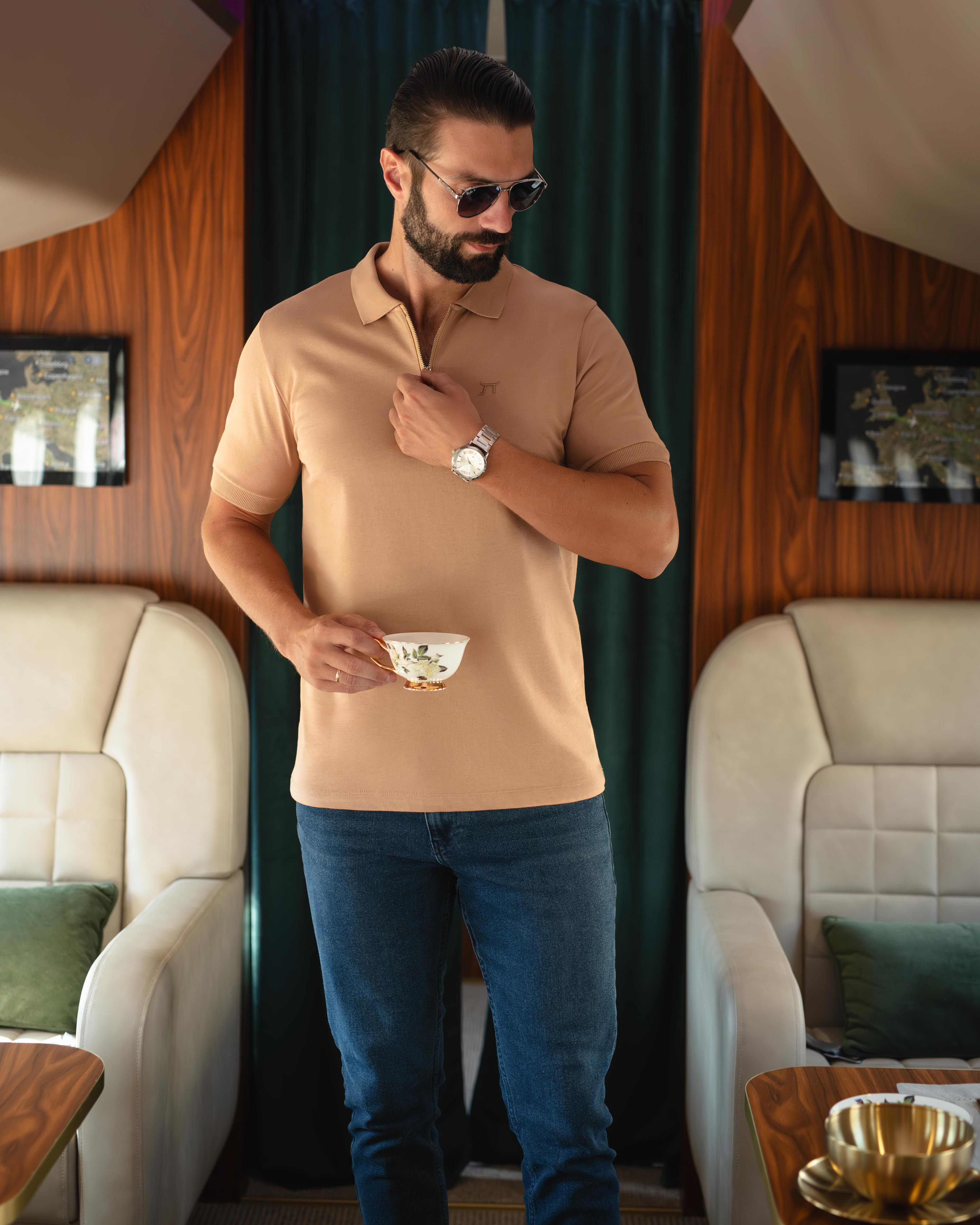 LAZARE™ RIVIERA ZIP POLO - DESERT PEACH