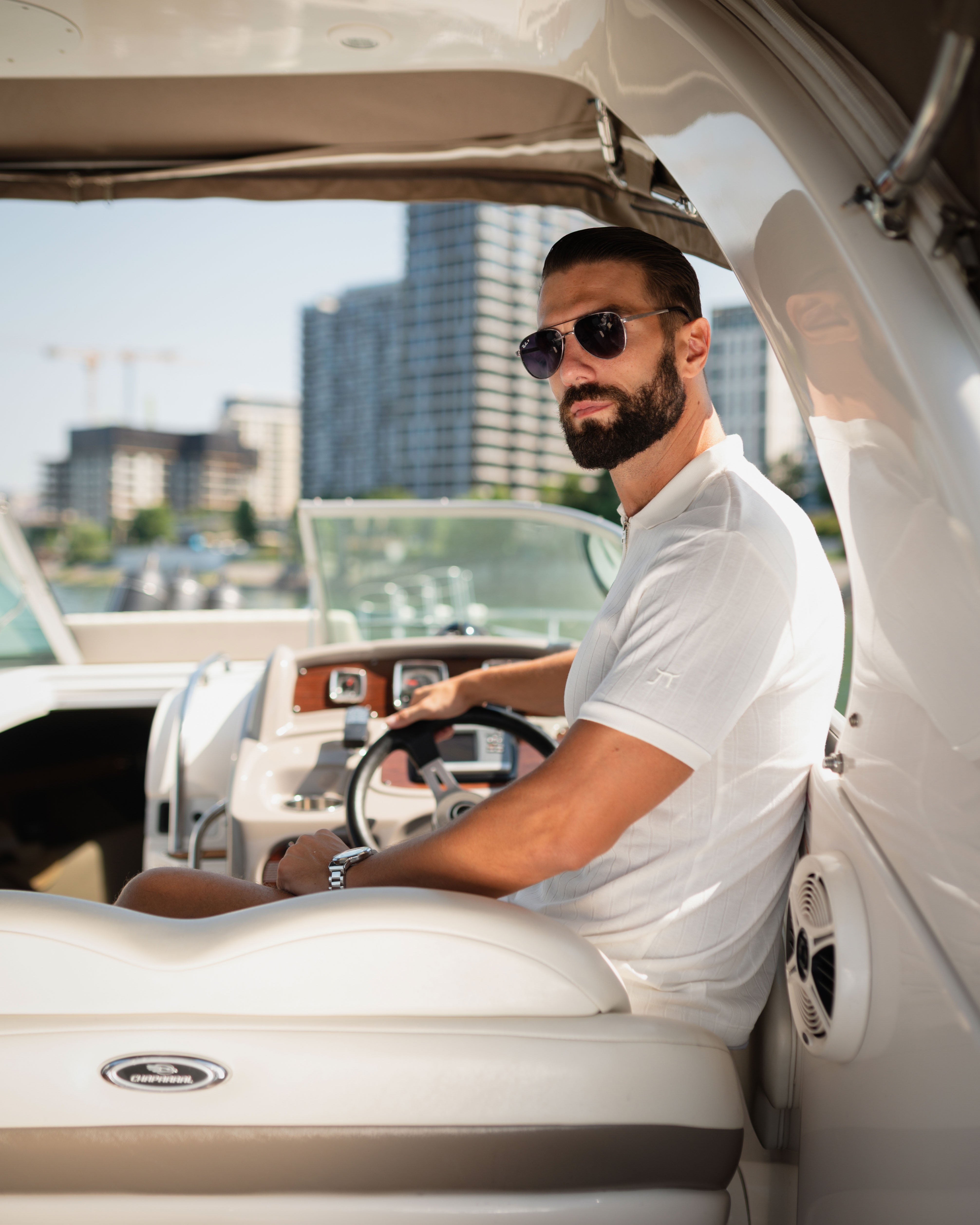 LAZARE™ AZUR LINES ZIP T-SHIRT - WHITE