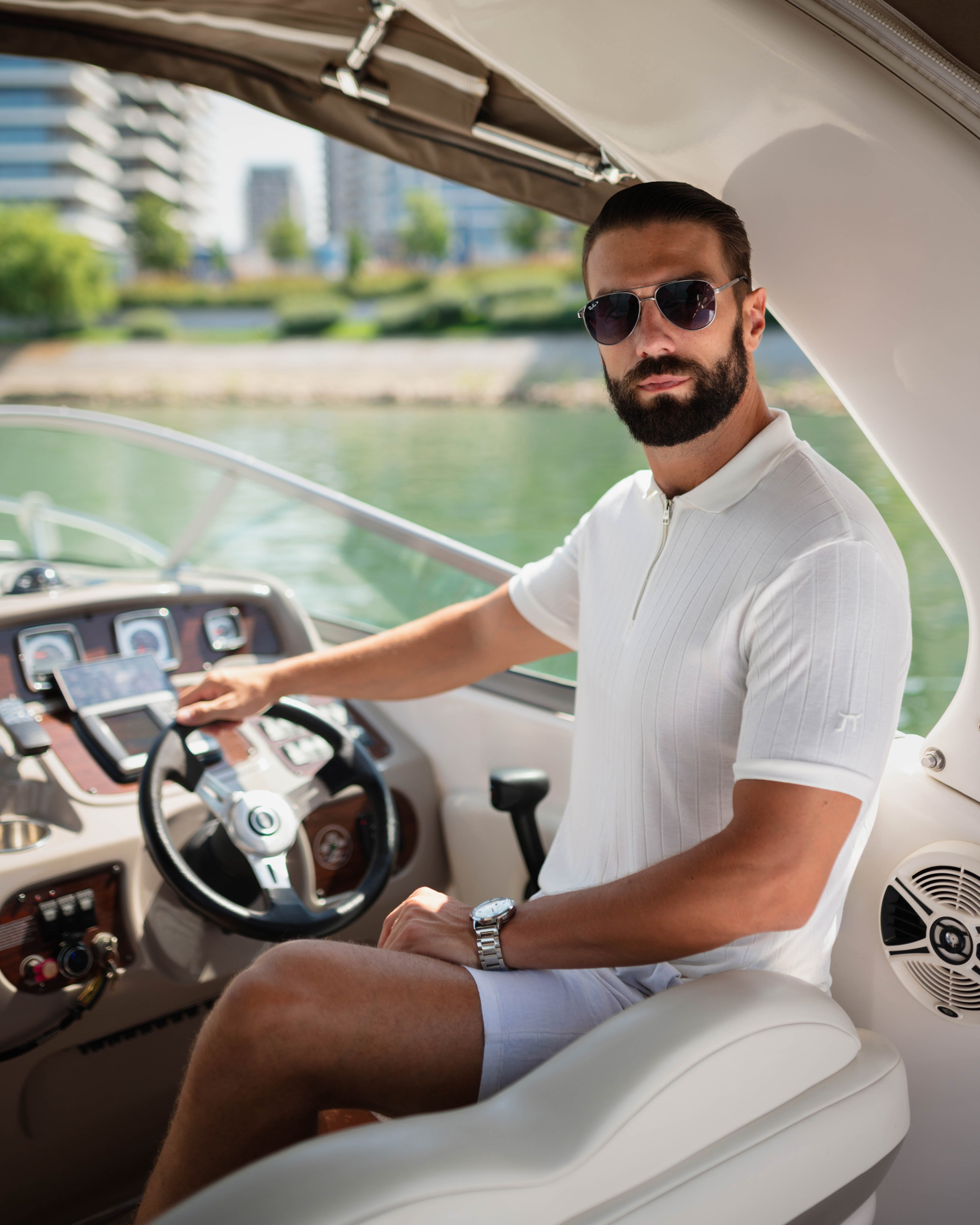 LAZARE™ AZUR LINES ZIP T-SHIRT - WHITE