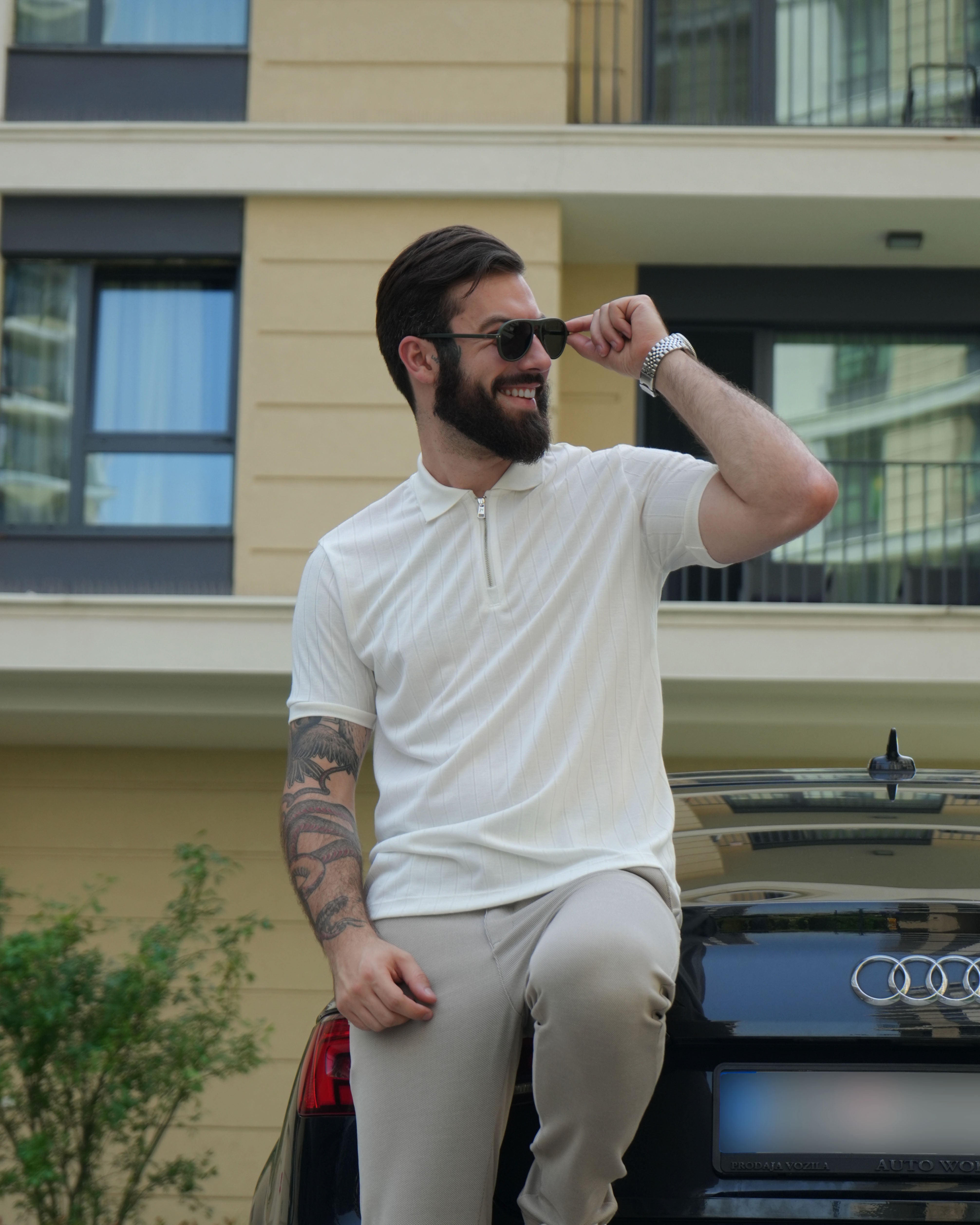 LAZARE™ AZUR LINES ZIP T-SHIRT - WHITE