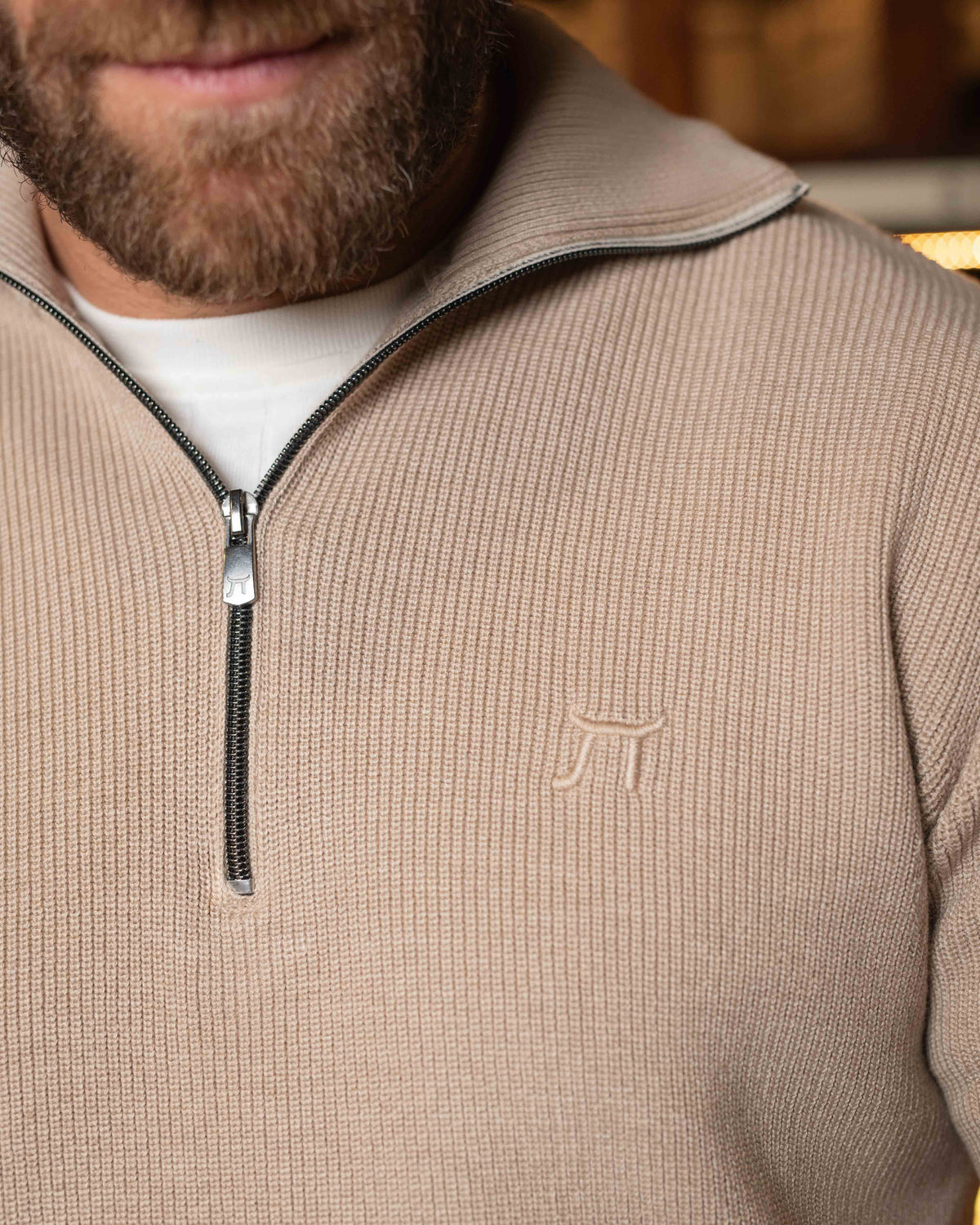 LAZARE™ CAMBRIDGE QUARTER-ZIP KNIT - WHITE COFFEE