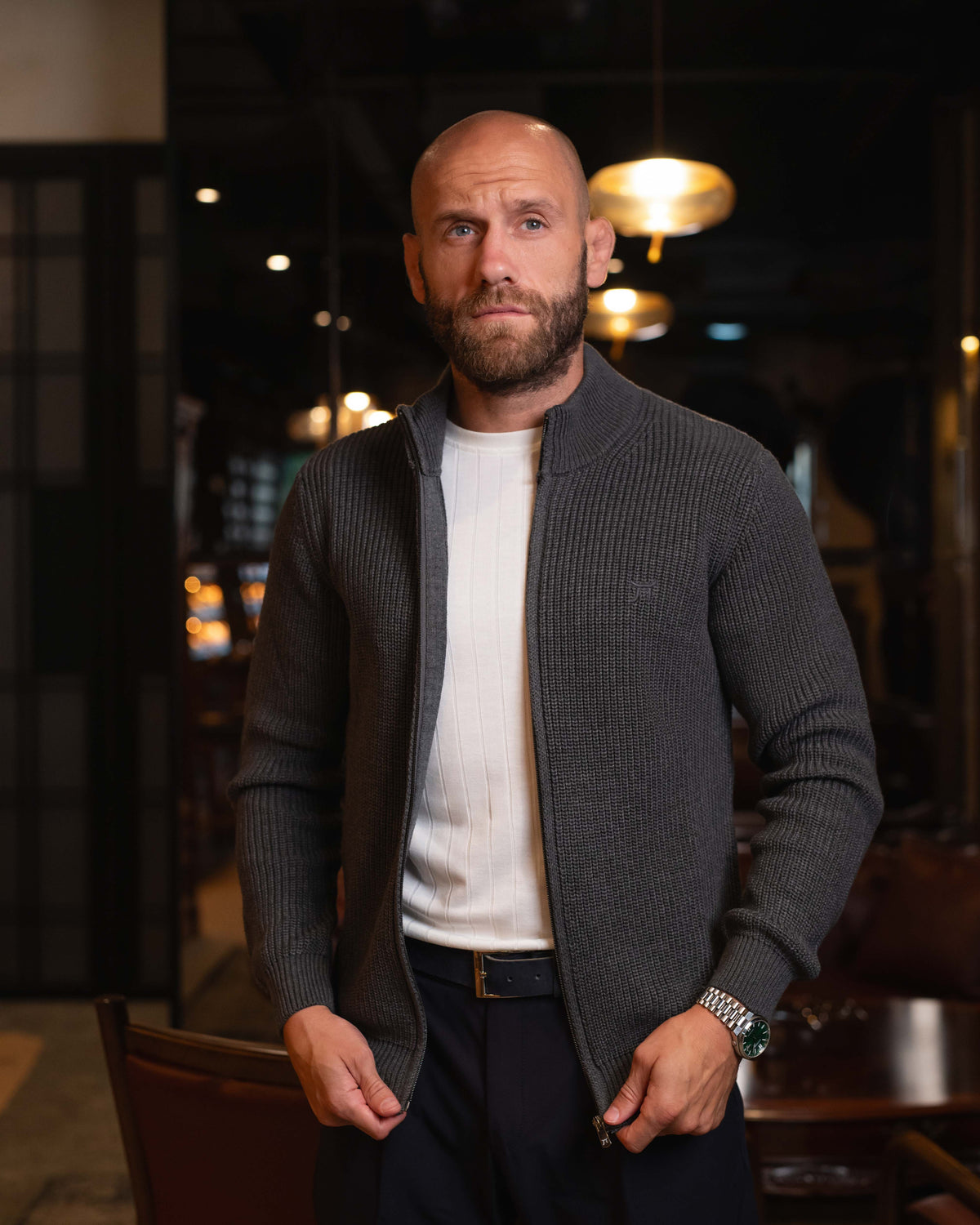 LAZARE™ COMFORT FULL-ZIP KNIT SWEATER - GREY