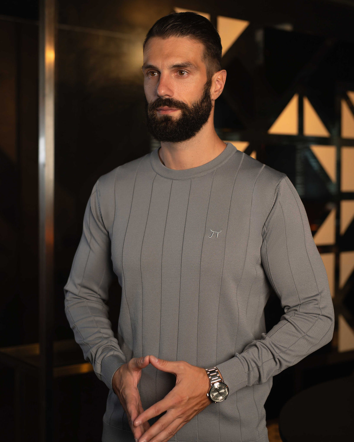 LAZARE™ DROP NEEDLE KNIT - GREY