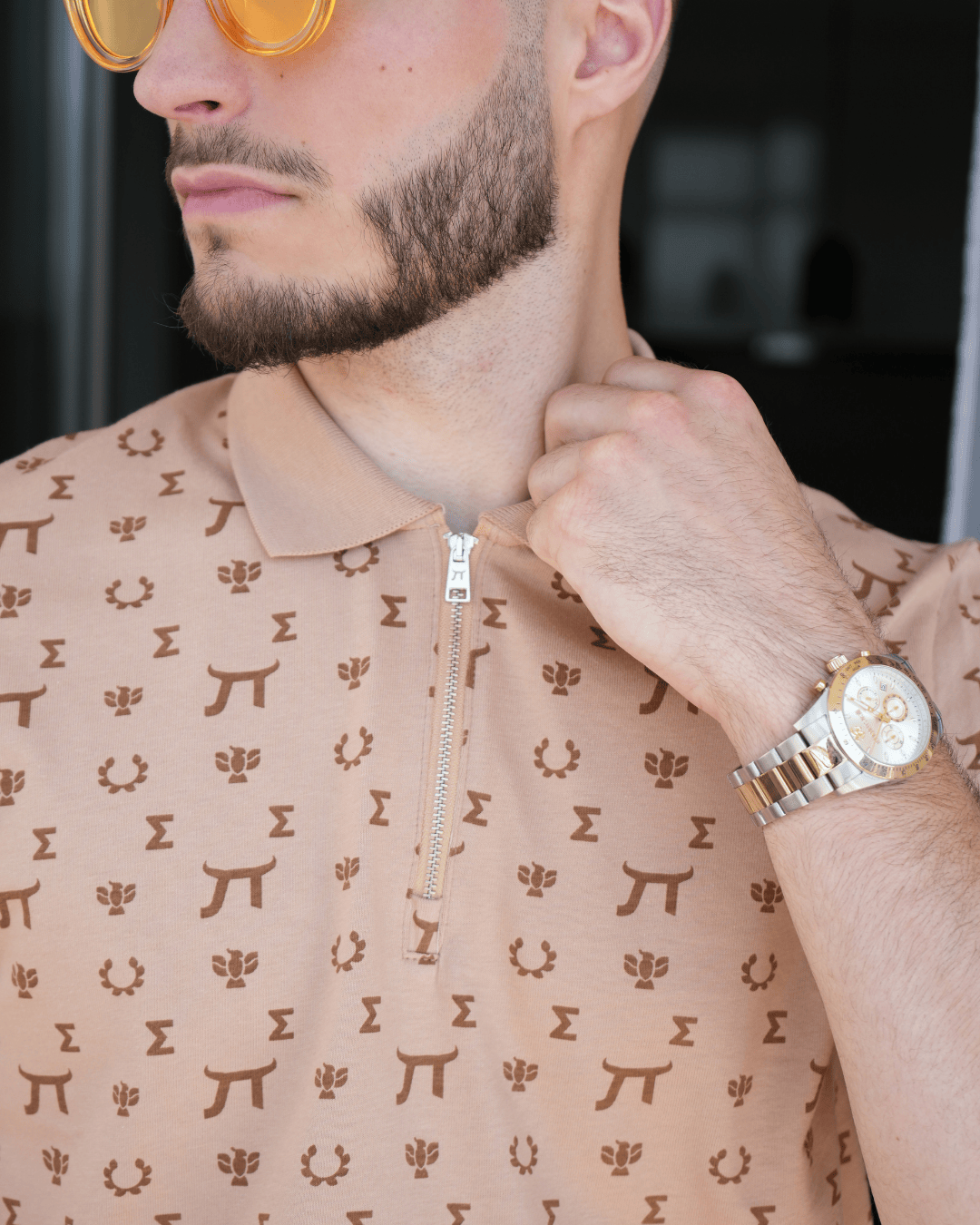 LAZARE™ DESIGNER ZIP POLO - SAND CHOCOLATE