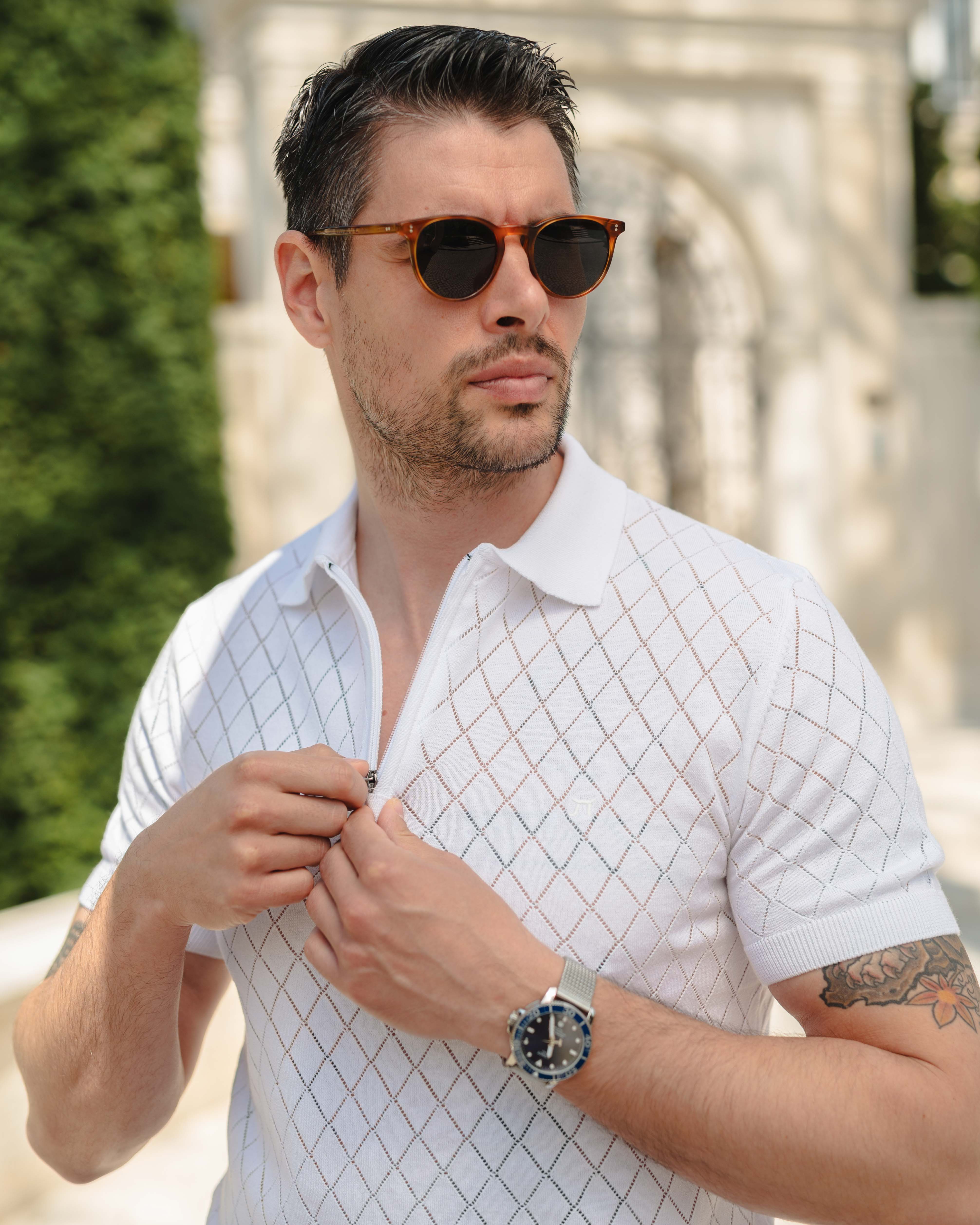 LAZARE™ POLO SHARP ZIP KNIT - WHITE