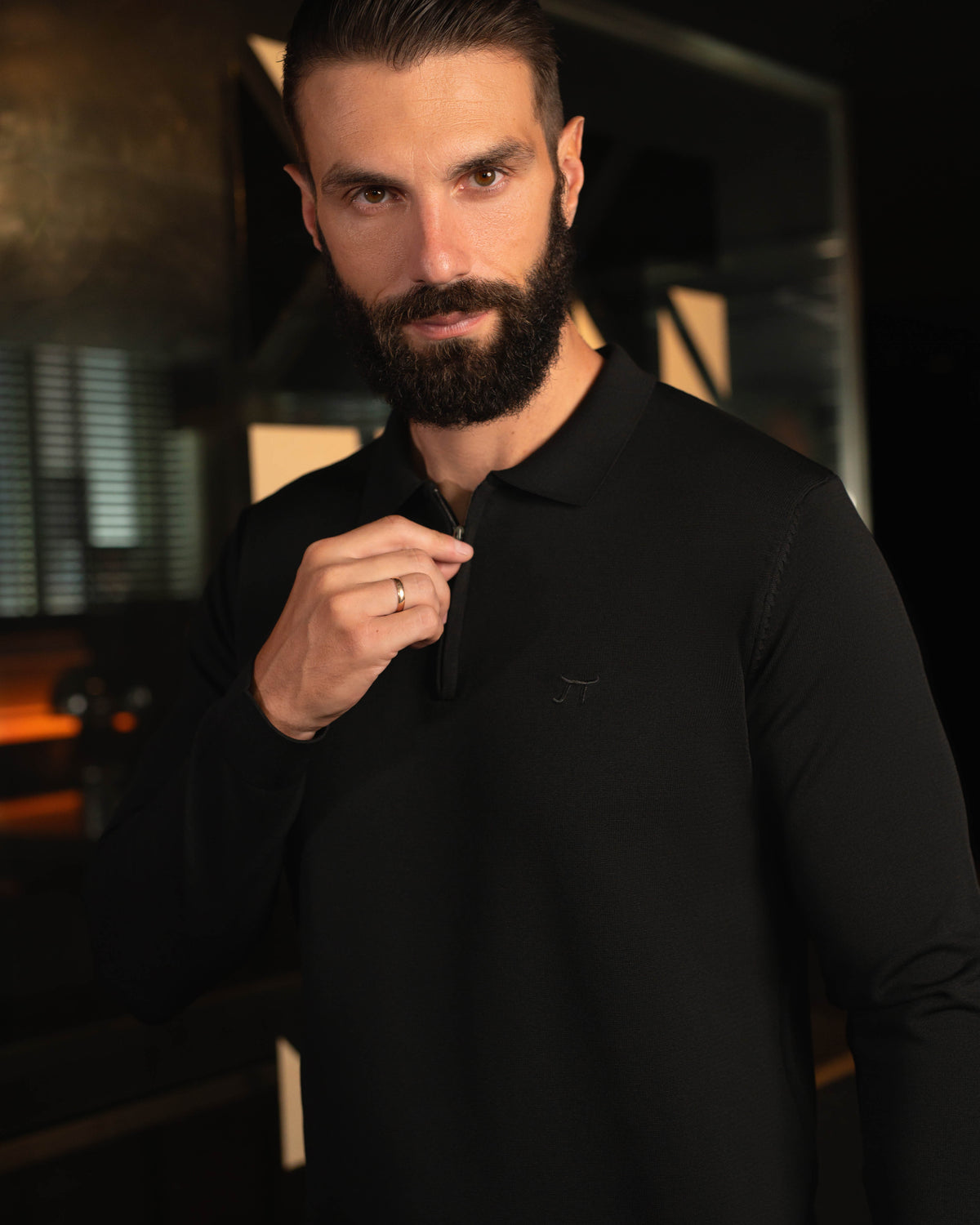 LAZARE™ POLO ZIP KNIT - BLACK