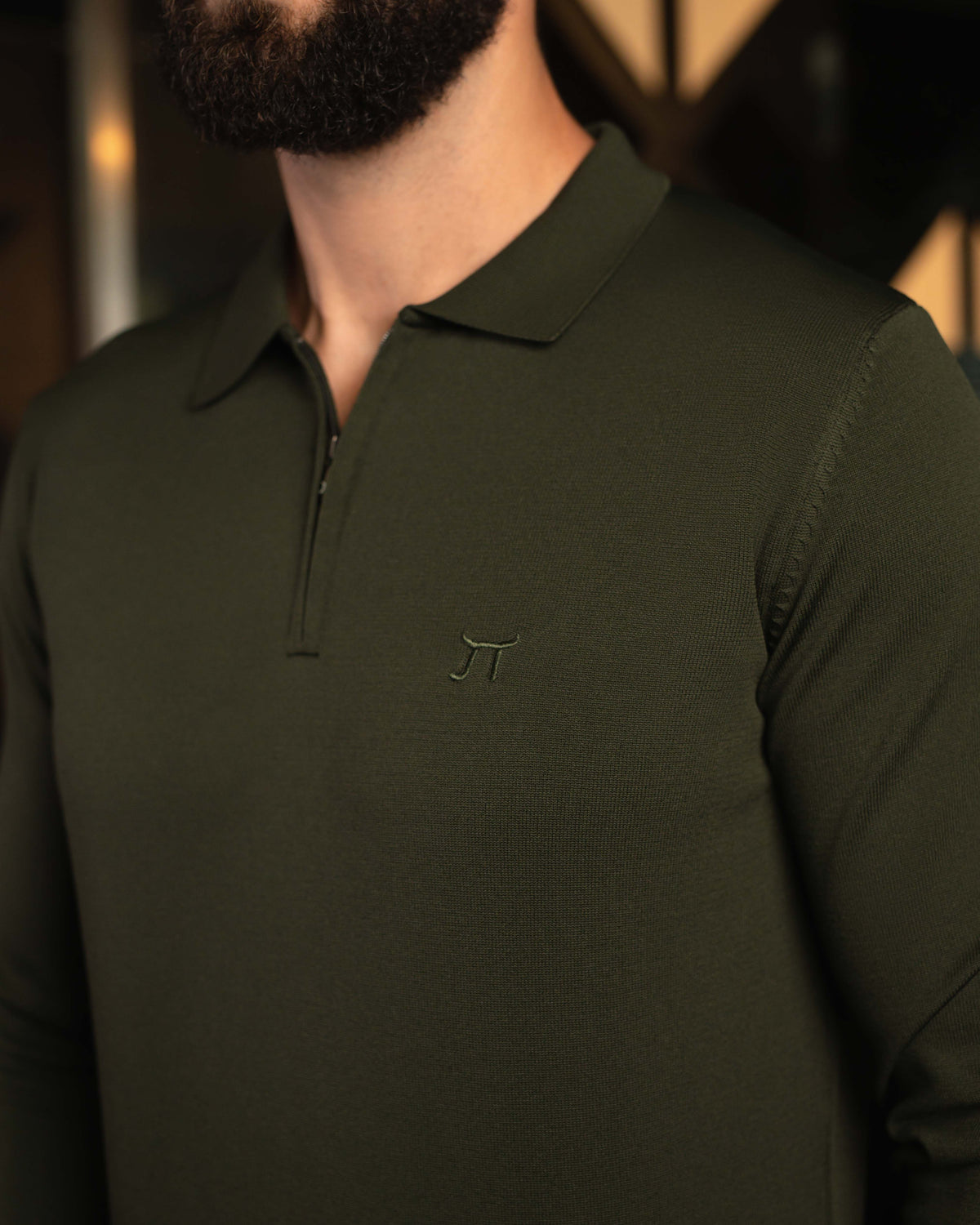 LAZARE™ POLO ZIP KNIT - DARK GREEN