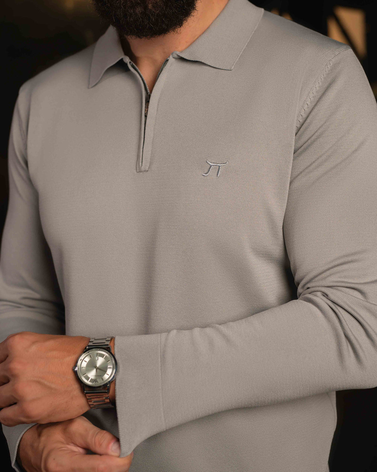LAZARE™ POLO ZIP KNIT - GREY