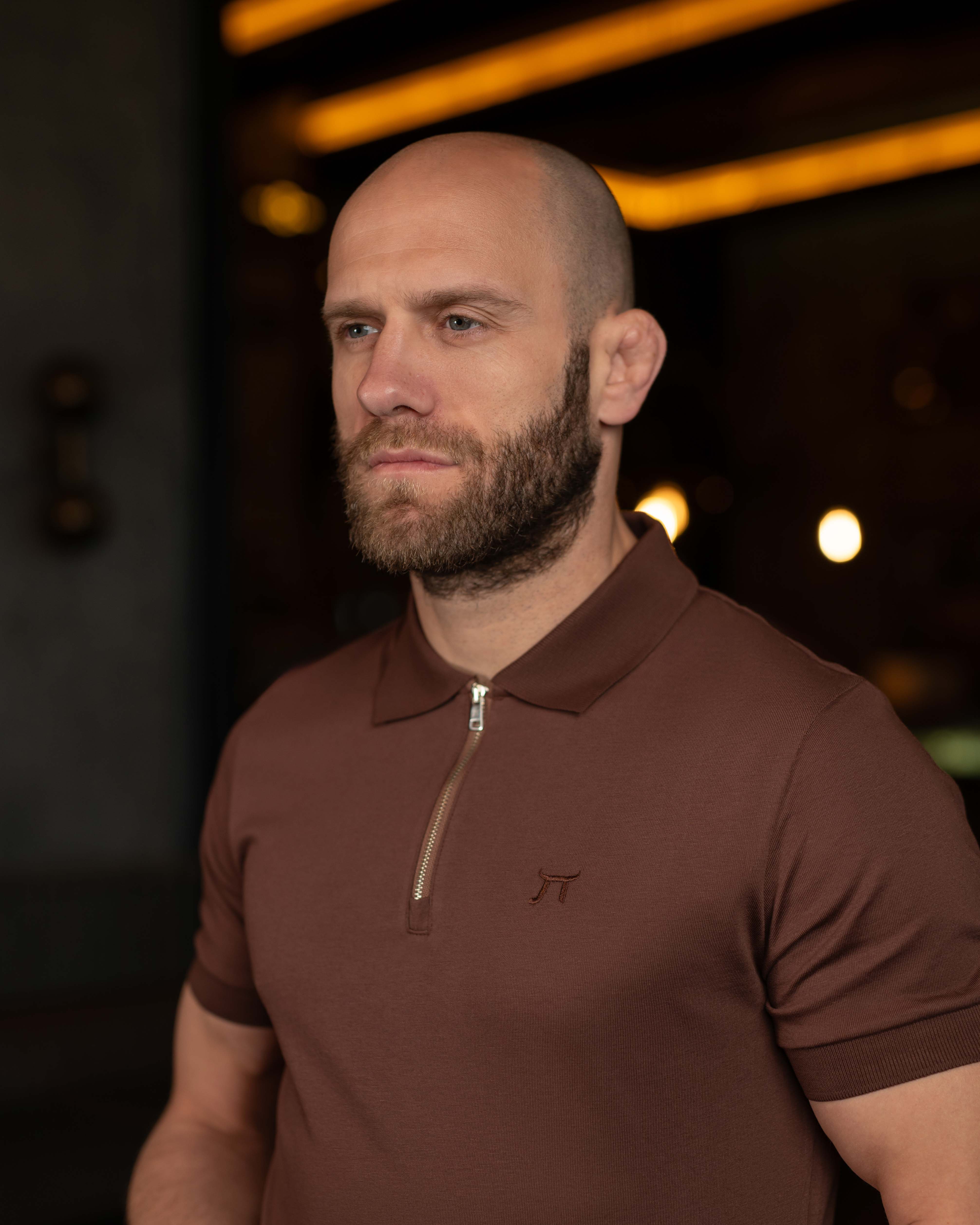 LAZARE™ RIVIERA ZIP POLO - COFFEE BROWN