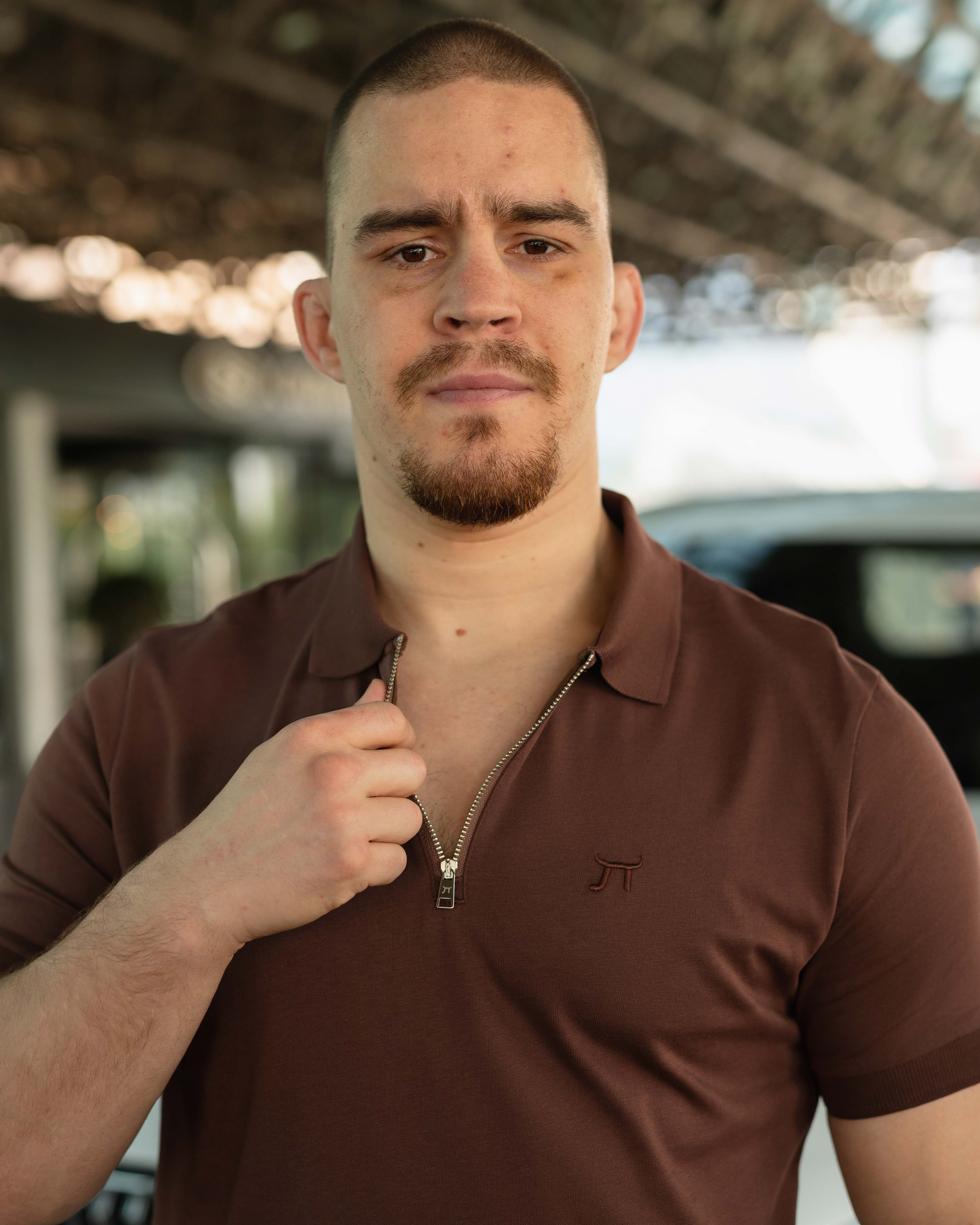 LAZARE™ RIVIERA ZIP POLO - COFFEE BROWN