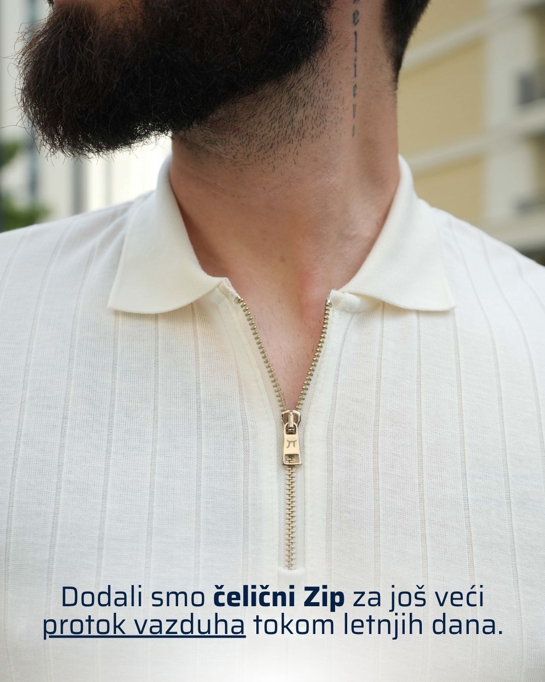 LAZARE™ AZUR LINES ZIP T-SHIRT - WHITE