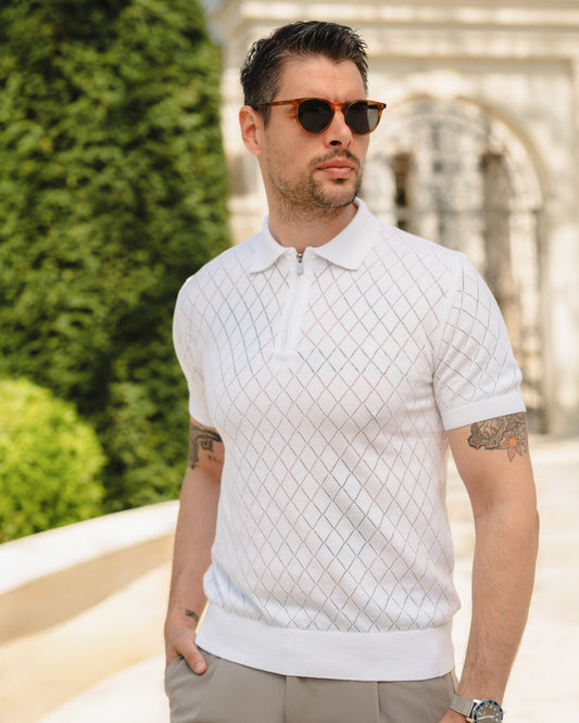 LAZARE™ POLO SHARP ZIP KNIT - WHITE