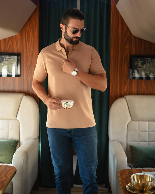 LAZARE™ RIVIERA ZIP POLO - DESERT PEACH