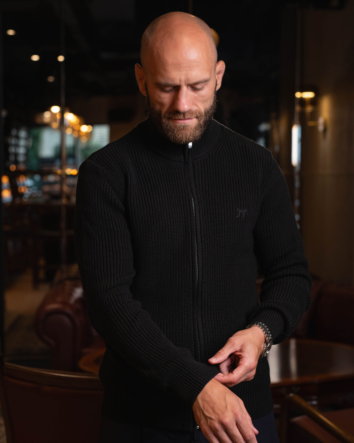 LAZARE™ COMFORT FULL-ZIP KNIT SWEATER - BLACK
