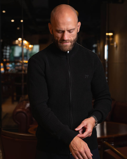 LAZARE™ COMFORT FULL-ZIP KNIT SWEATER - BLACK