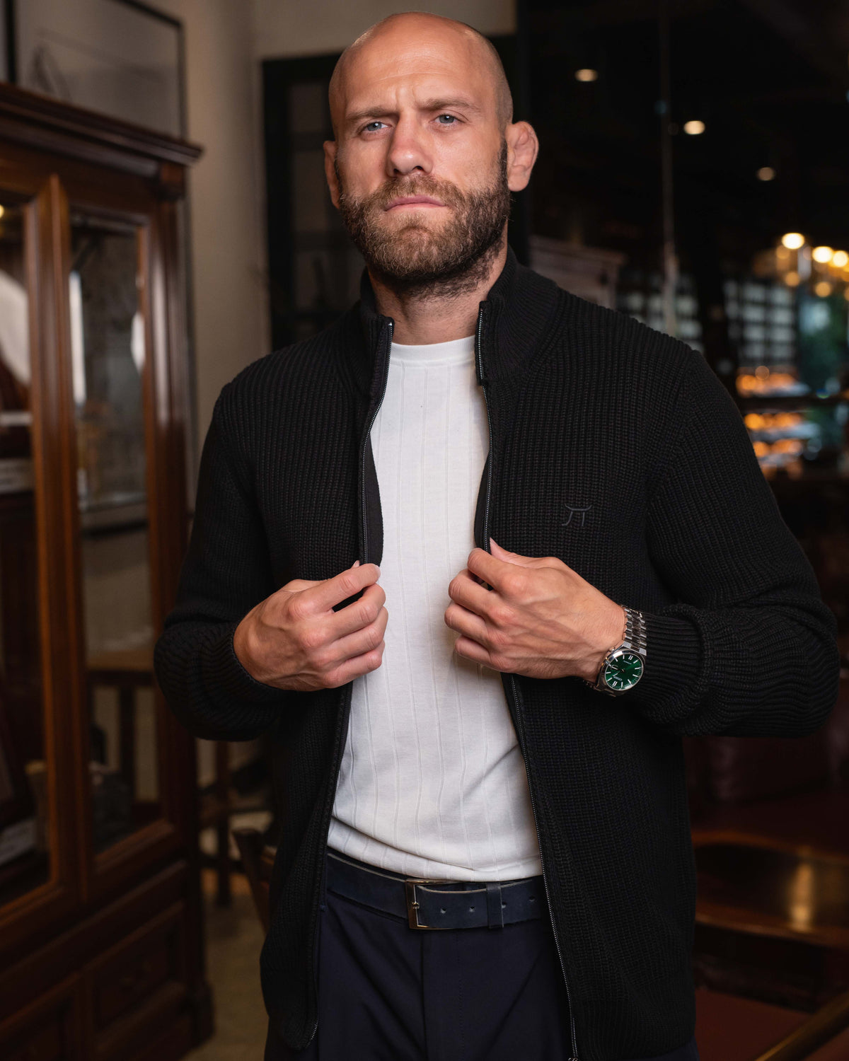 LAZARE™ COMFORT FULL-ZIP KNIT SWEATER - BLACK