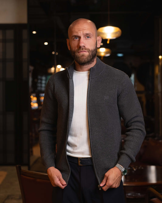 LAZARE™ COMFORT FULL-ZIP KNIT SWEATER - GREY