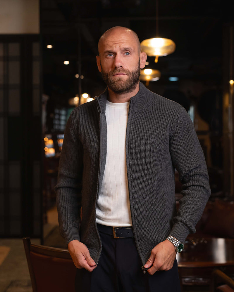 LAZARE™ COMFORT FULL-ZIP KNIT SWEATER - GREY