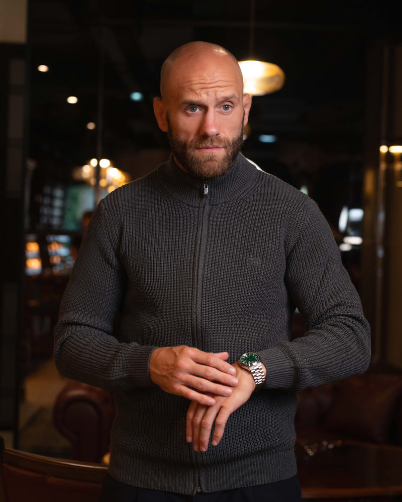 LAZARE™ COMFORT FULL-ZIP KNIT SWEATER - GREY
