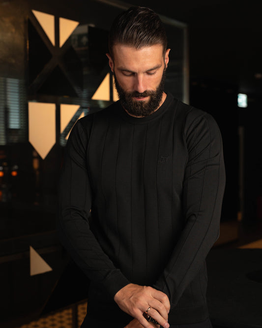 LAZARE™ DROP NEEDLE KNIT - BLACK