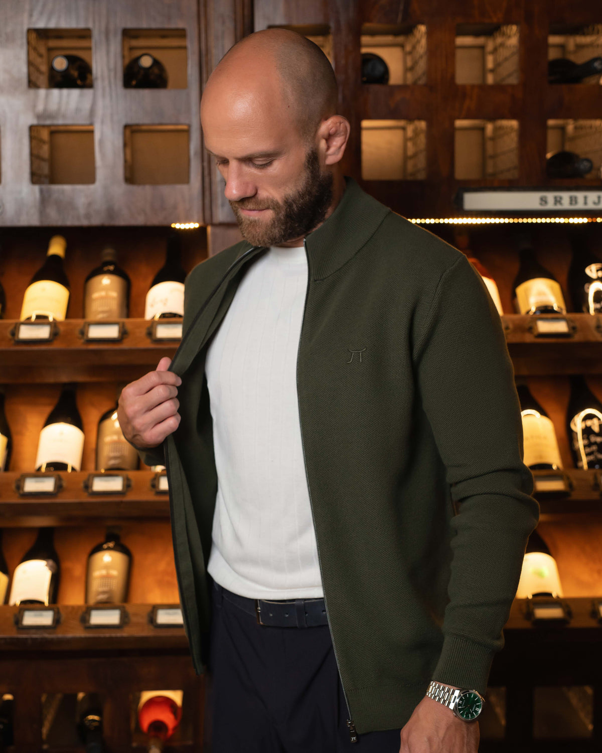 LAZARE™ MILANO ZIP KNIT - ARMY GREEN