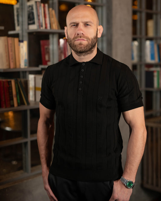 LAZARE™ POLO LINE KNIT - BLACK