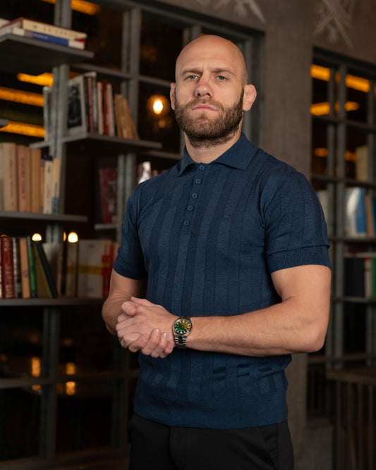 LAZARE™ POLO LINE KNIT - INDIGO BLUE