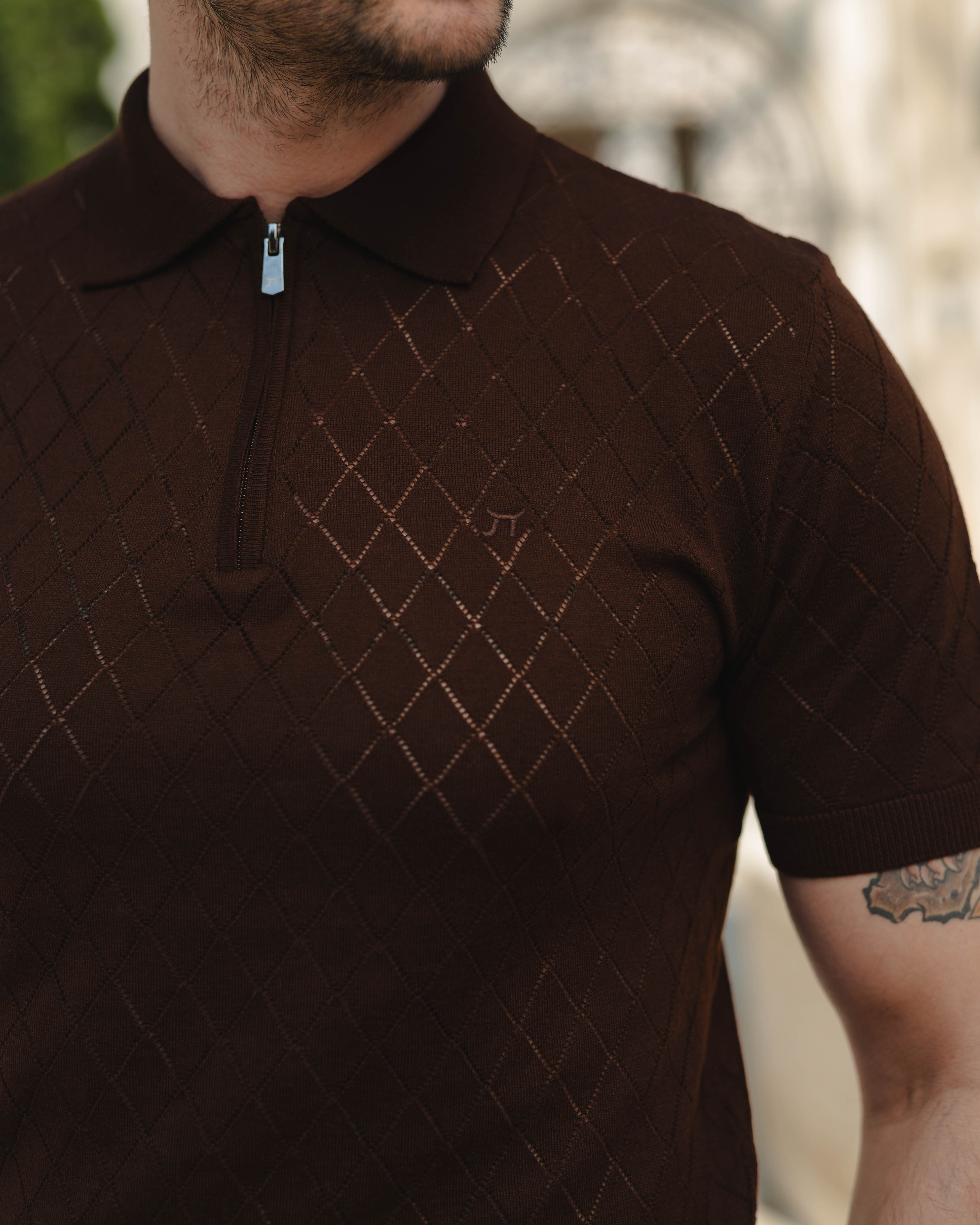 LAZARE™ POLO SHARP ZIP KNIT - COFFEE