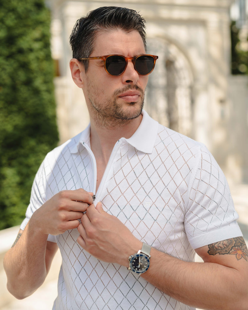 LAZARE™ POLO SHARP ZIP KNIT - WHITE