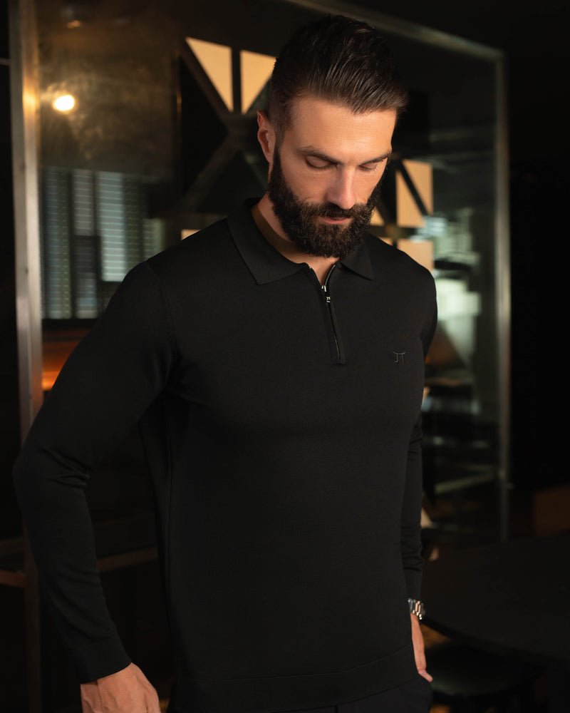 LAZARE™ POLO ZIP KNIT - BLACK