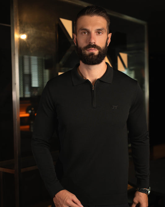 LAZARE™ POLO ZIP KNIT - BLACK