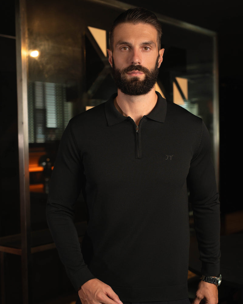 LAZARE™ POLO ZIP KNIT - BLACK