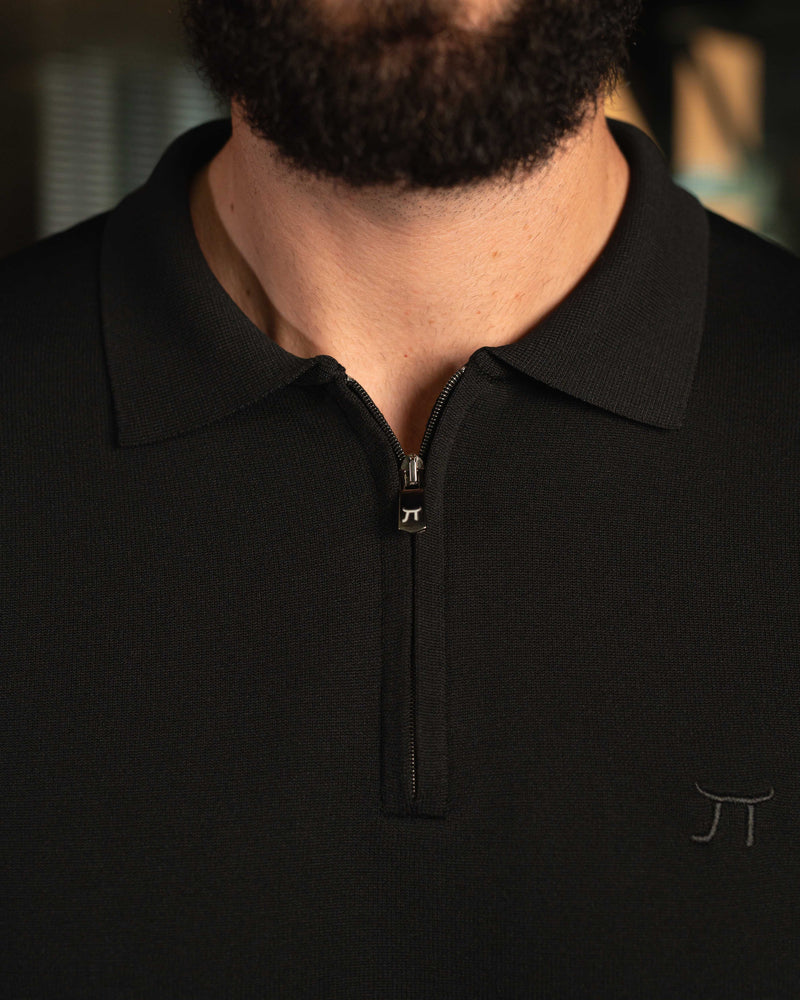 LAZARE™ POLO ZIP KNIT - BLACK