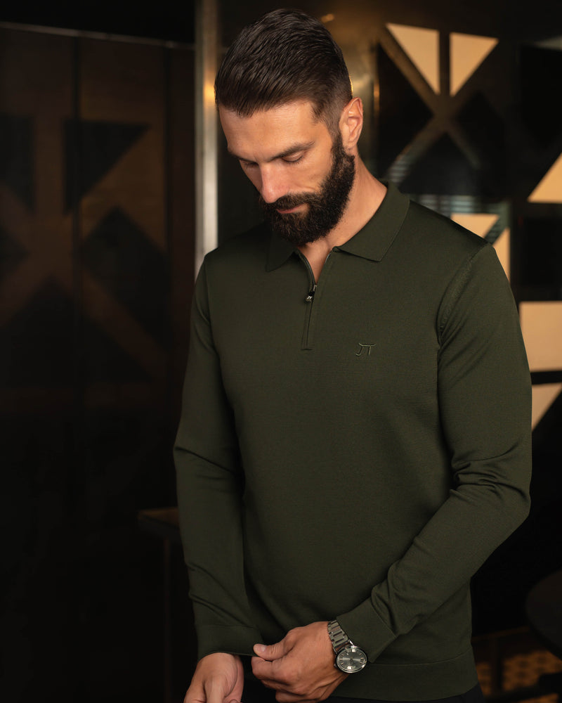 LAZARE™ POLO ZIP KNIT - DARK GREEN