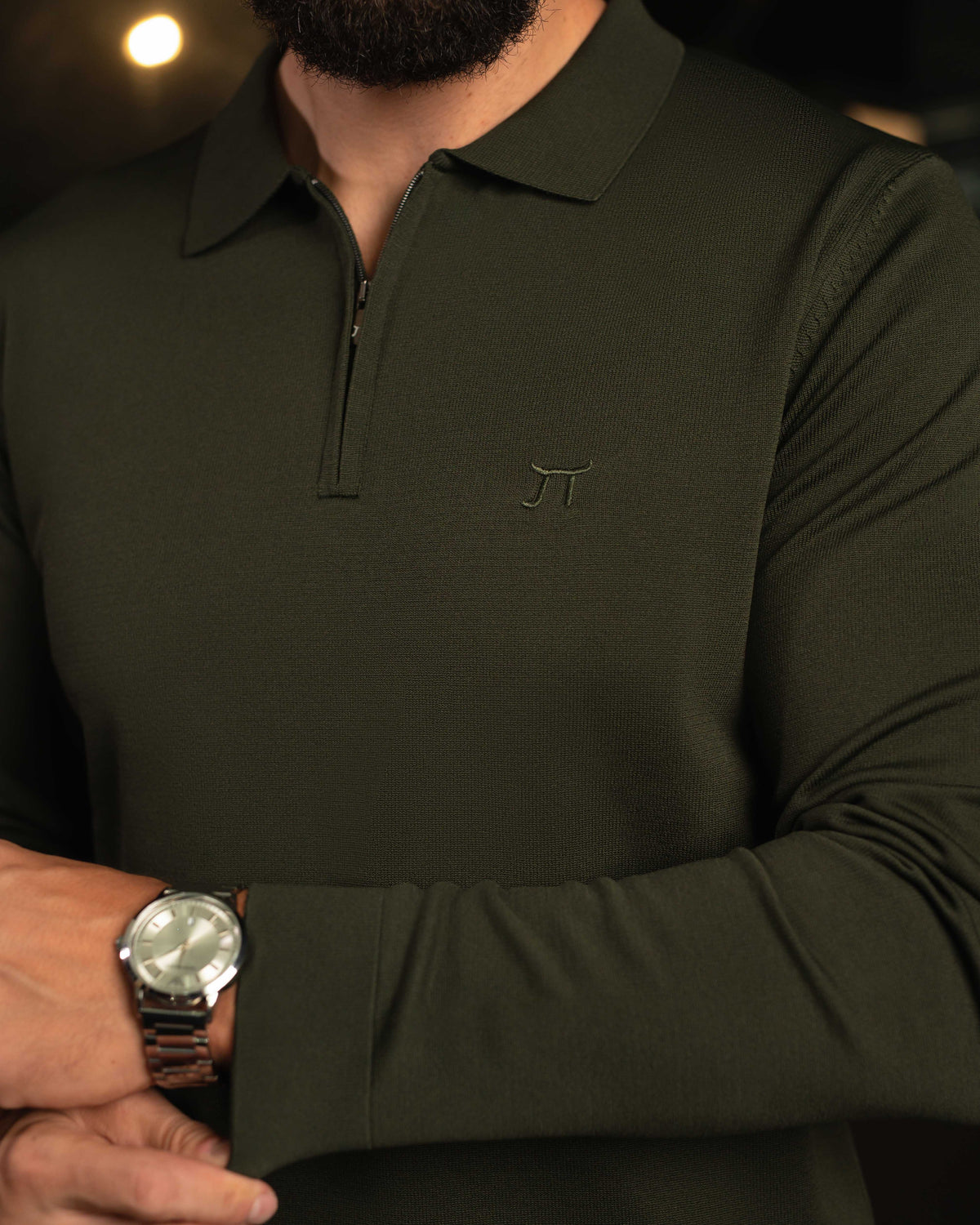 LAZARE™ POLO ZIP KNIT - DARK GREEN
