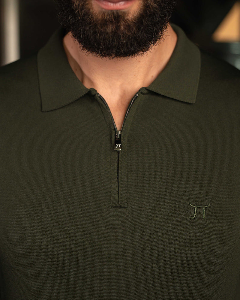 LAZARE™ POLO ZIP KNIT - DARK GREEN