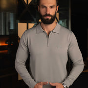 LAZARE™ POLO ZIP KNIT - GREY