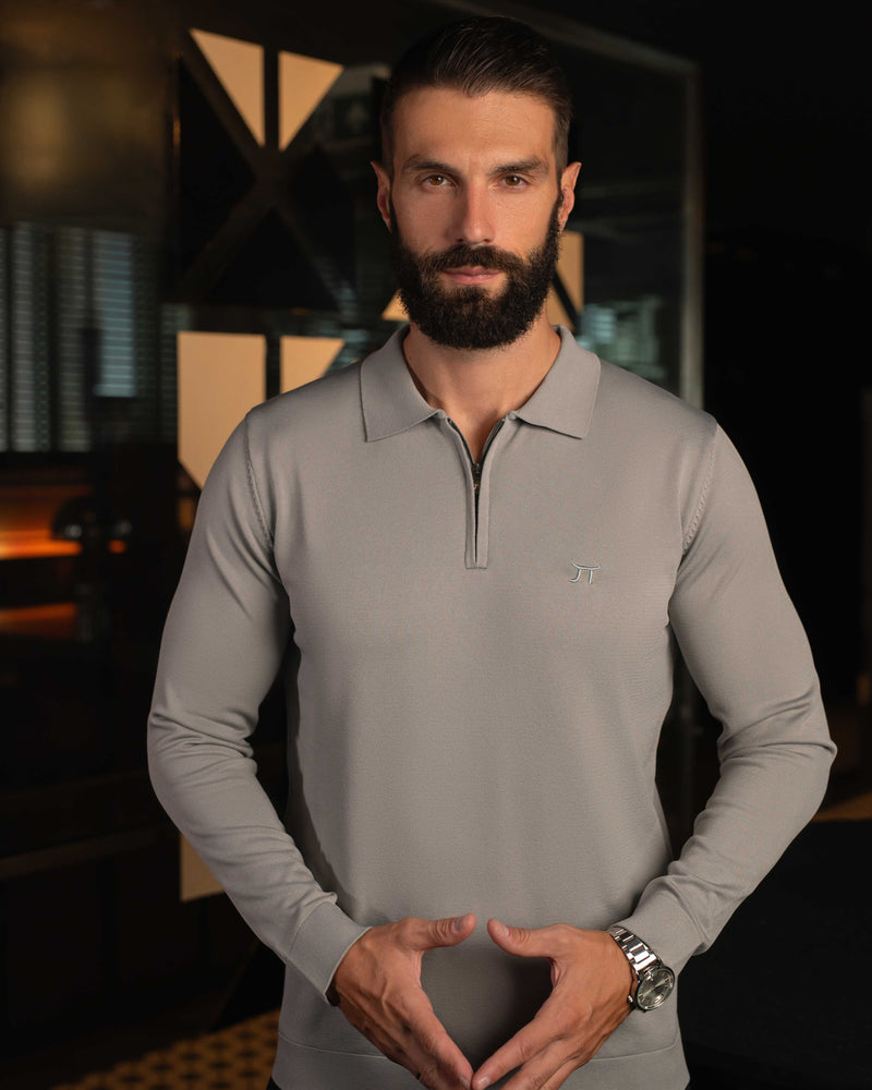 LAZARE™ POLO ZIP KNIT - GREY
