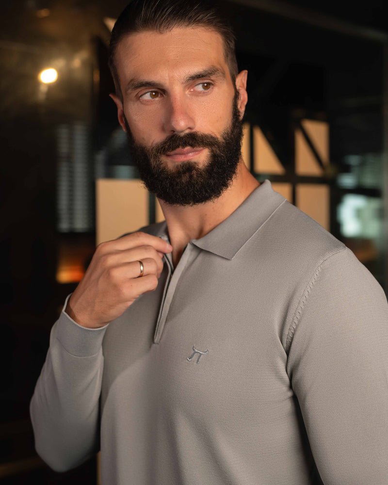 LAZARE™ POLO ZIP KNIT - GREY
