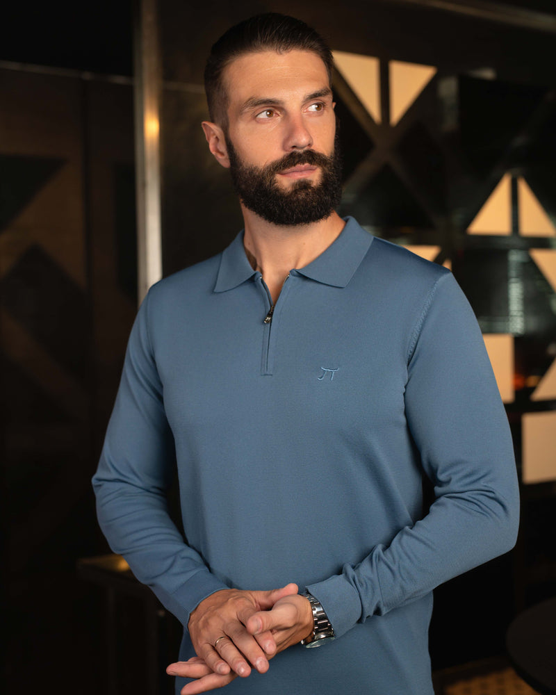 LAZARE™ POLO ZIP KNIT - PETROL BLUE