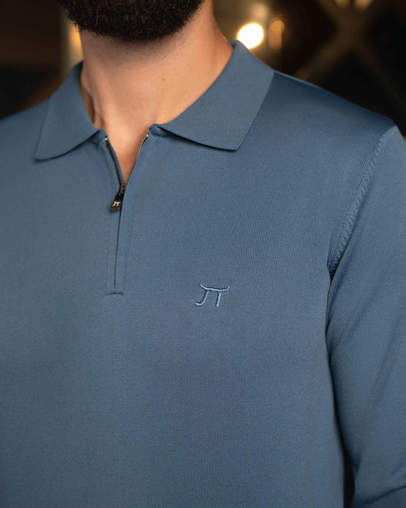 LAZARE™ POLO ZIP KNIT - PETROL BLUE
