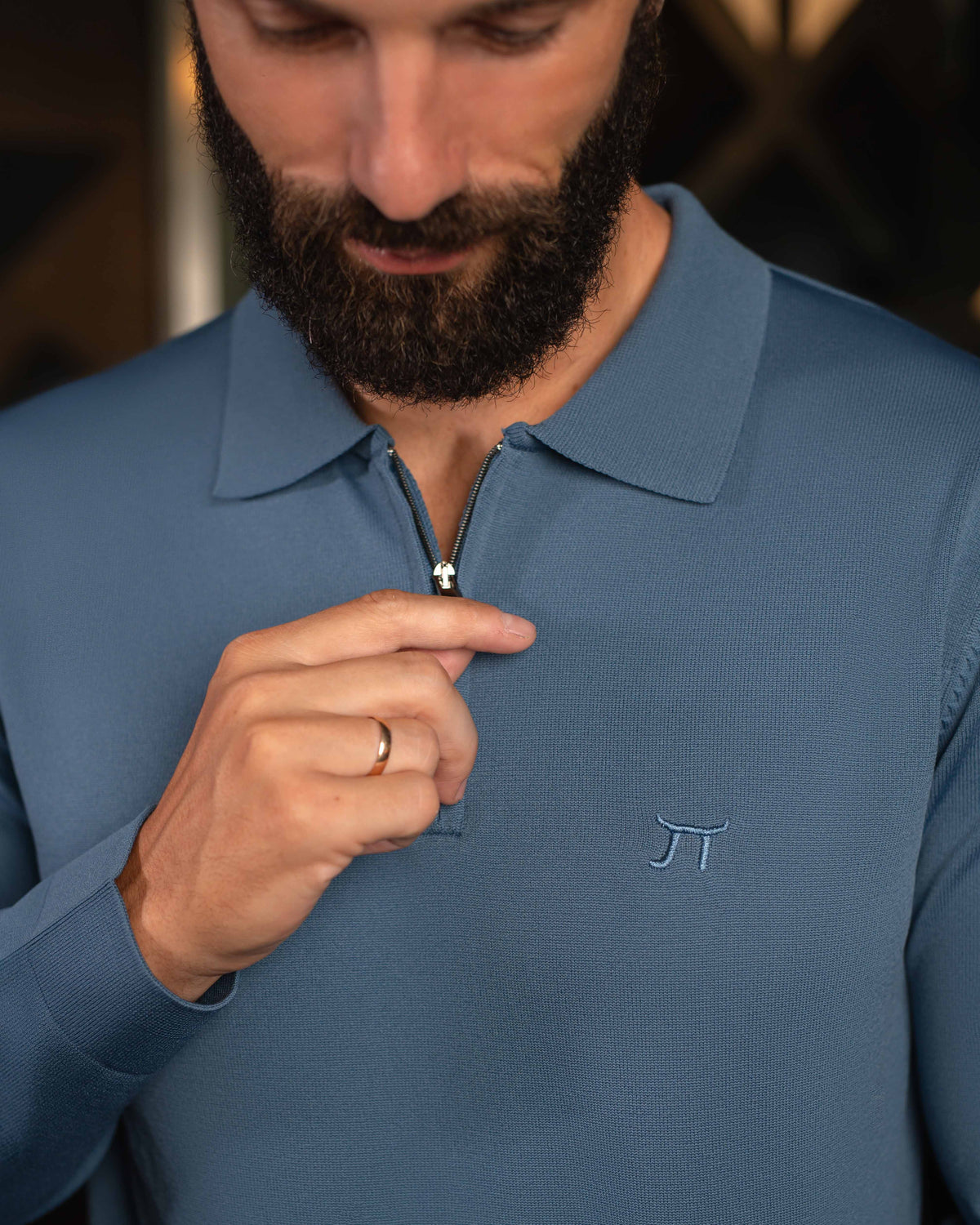 LAZARE™ POLO ZIP KNIT - PETROL BLUE