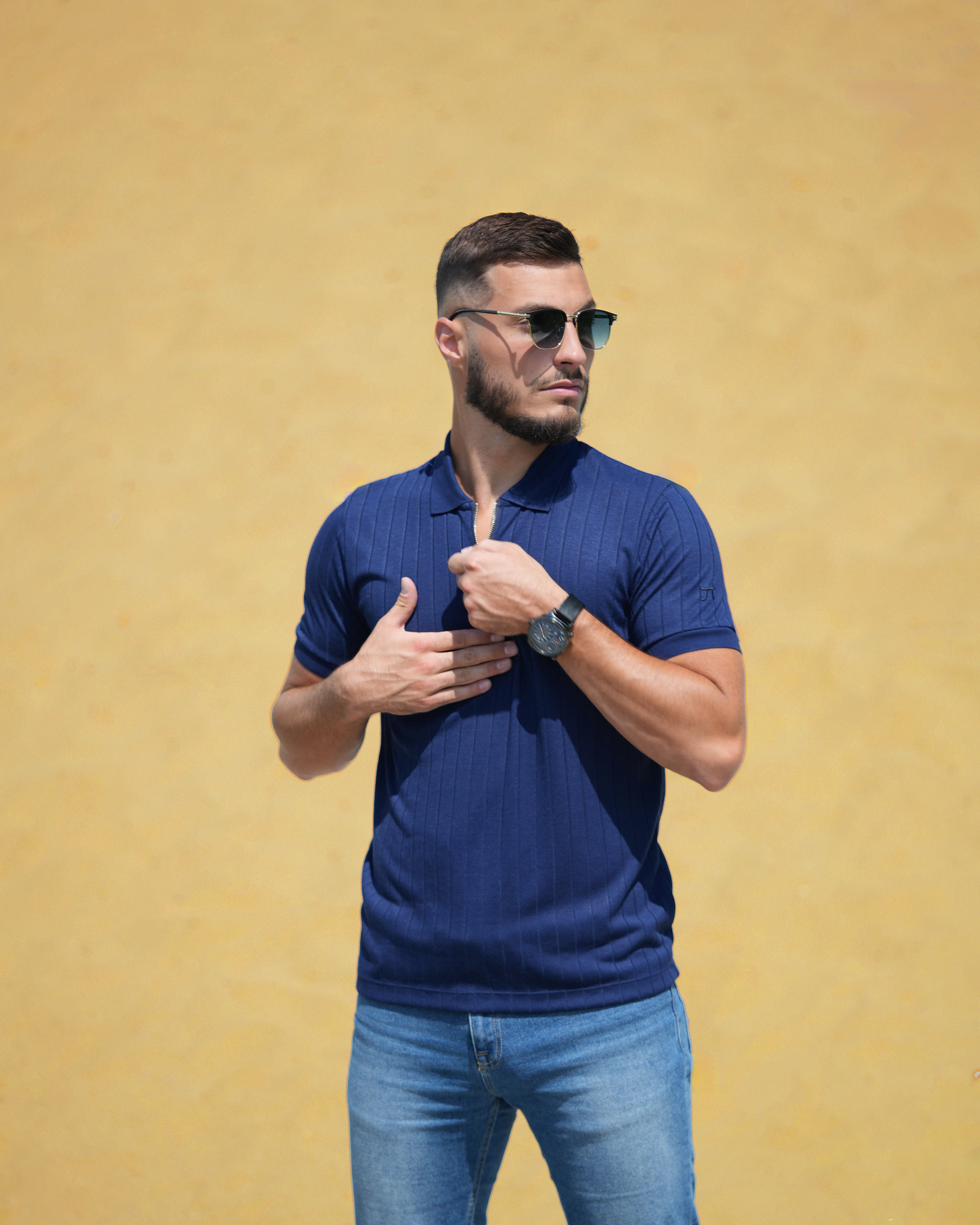 LAZARE™ AZUR LINES ZIP T-SHIRT - OCEAN NIGHT BLUE