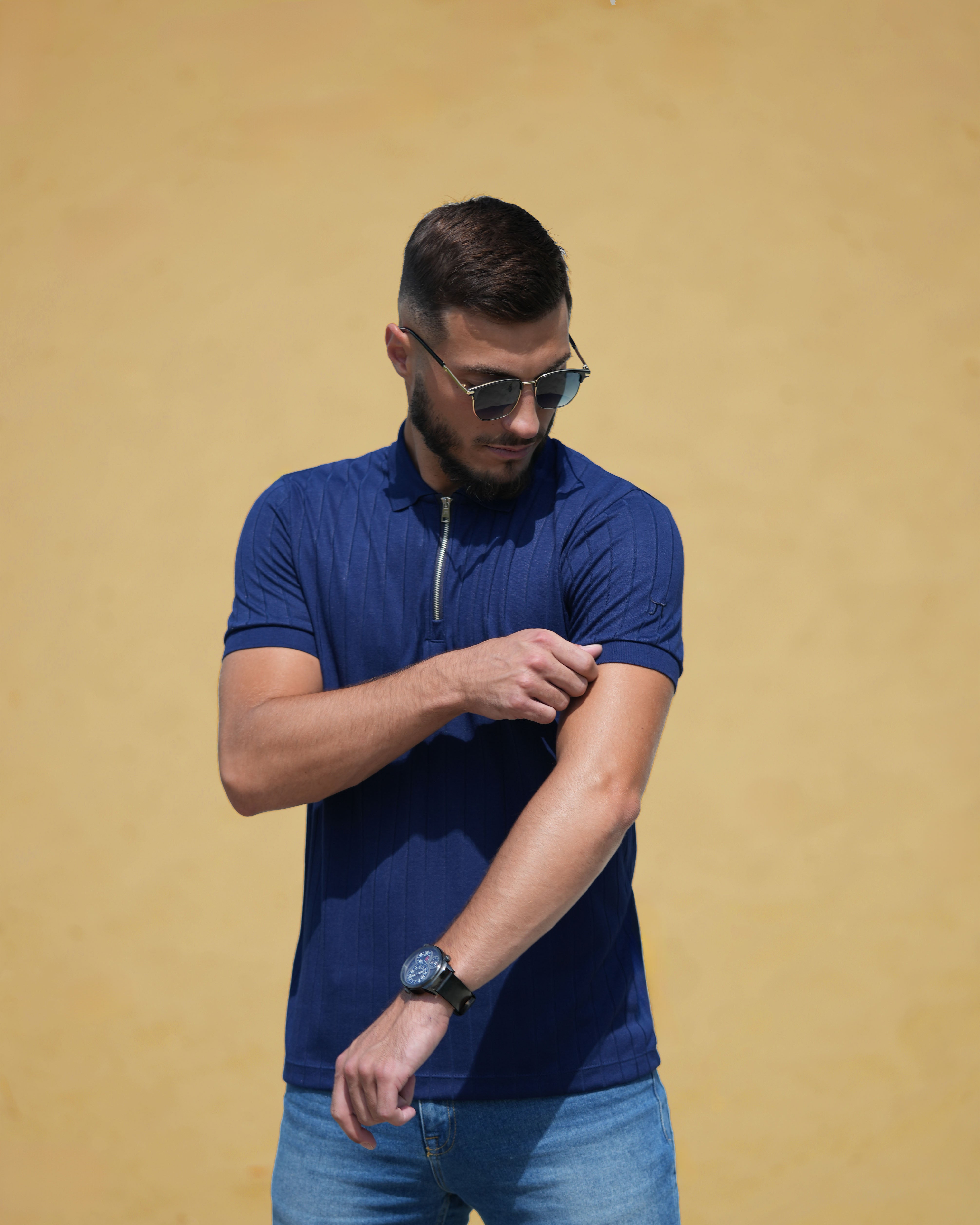 LAZARE™ AZUR LINES ZIP T-SHIRT - OCEAN NIGHT BLUE