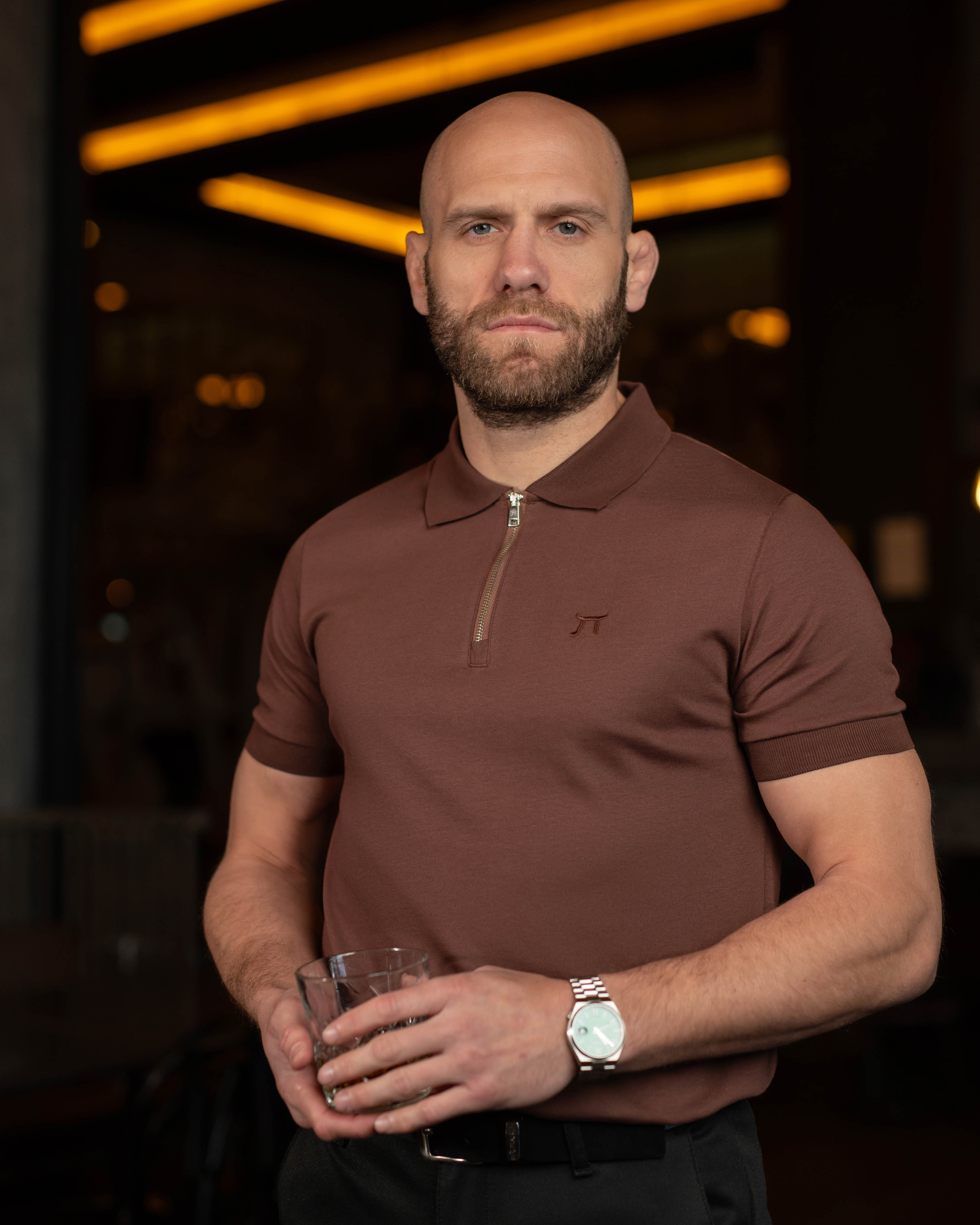 LAZARE™ RIVIERA ZIP POLO - COFFEE BROWN