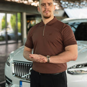 LAZARE™ RIVIERA ZIP POLO - COFFEE BROWN