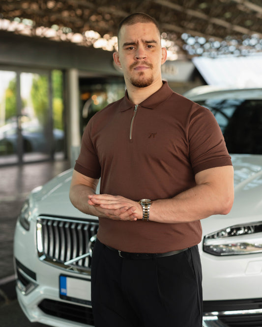 LAZARE™ RIVIERA ZIP POLO - COFFEE BROWN