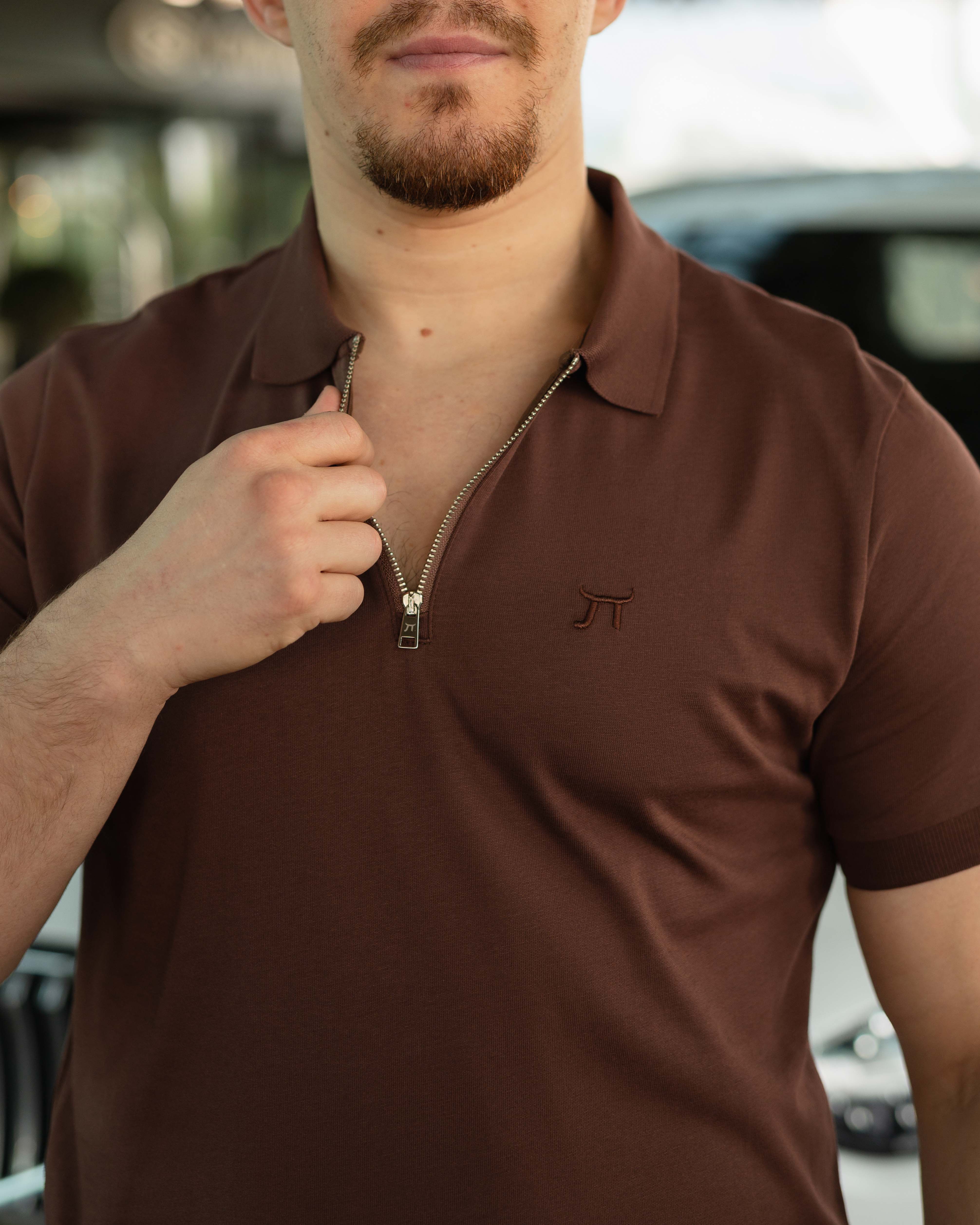 LAZARE™ RIVIERA ZIP POLO - COFFEE BROWN