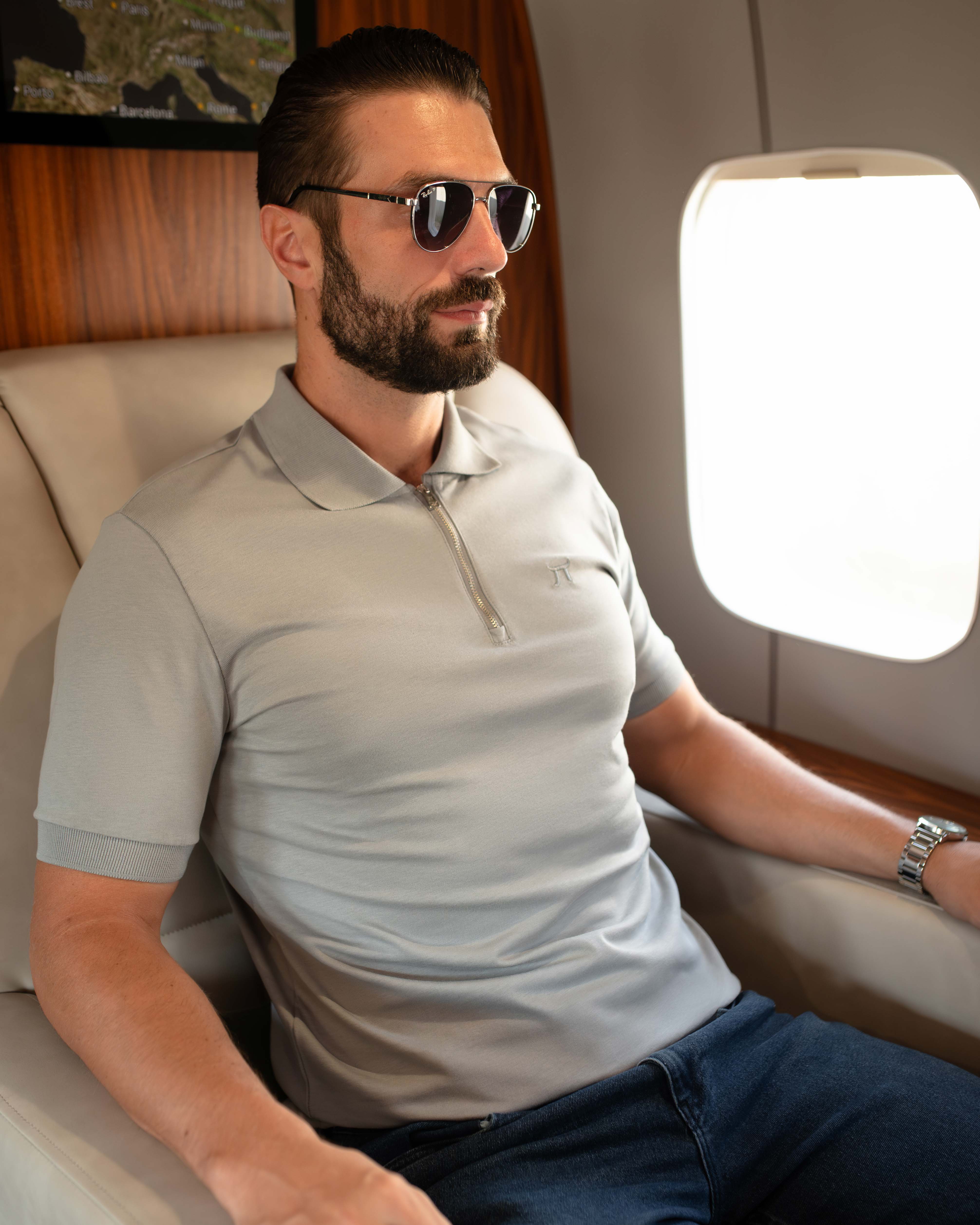 LAZARE™ RIVIERA ZIP POLO - NEUTRAL GREY