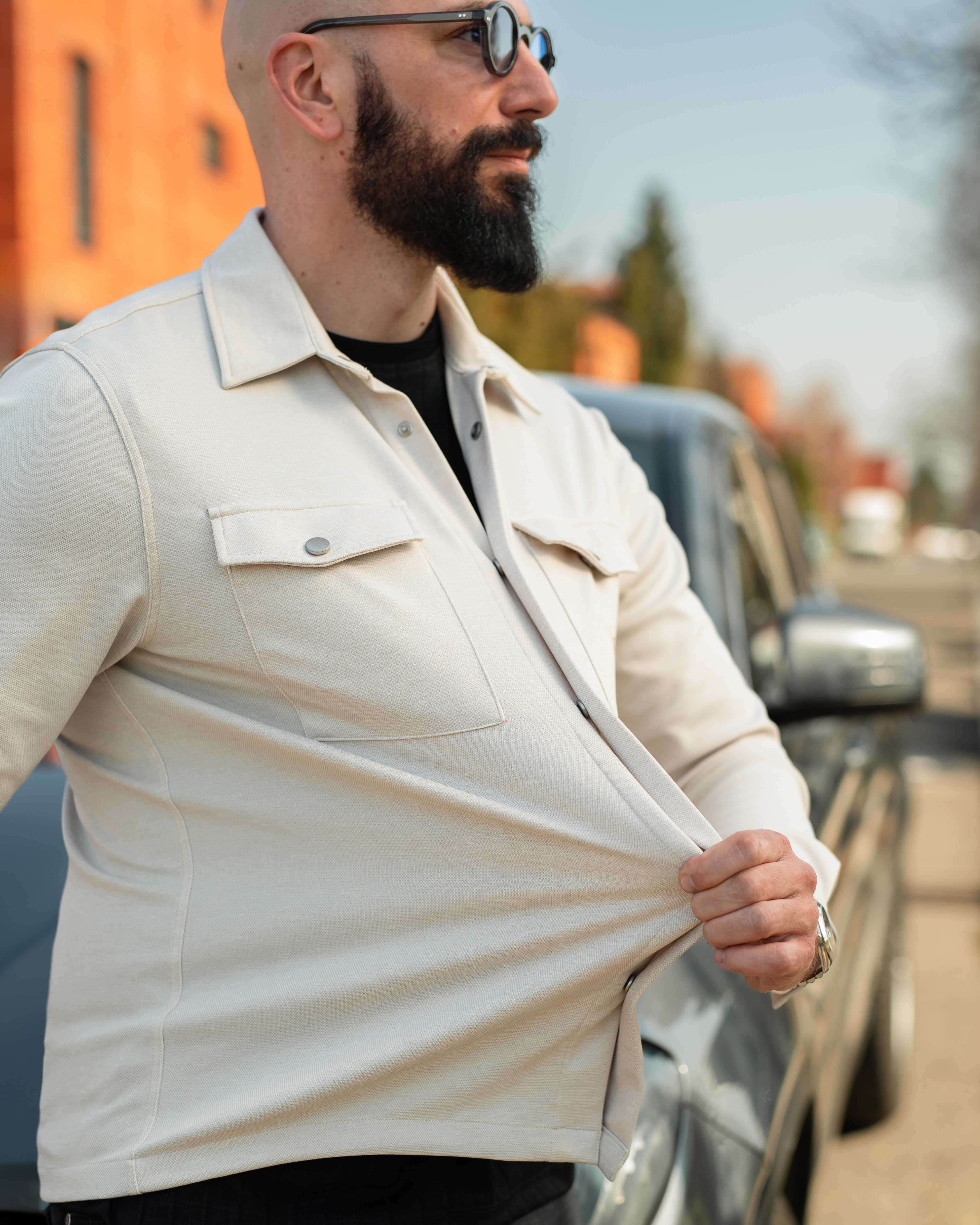 LAZARE™ SOFT CLASSIC OVERSHIRT - LIGHT CREAM